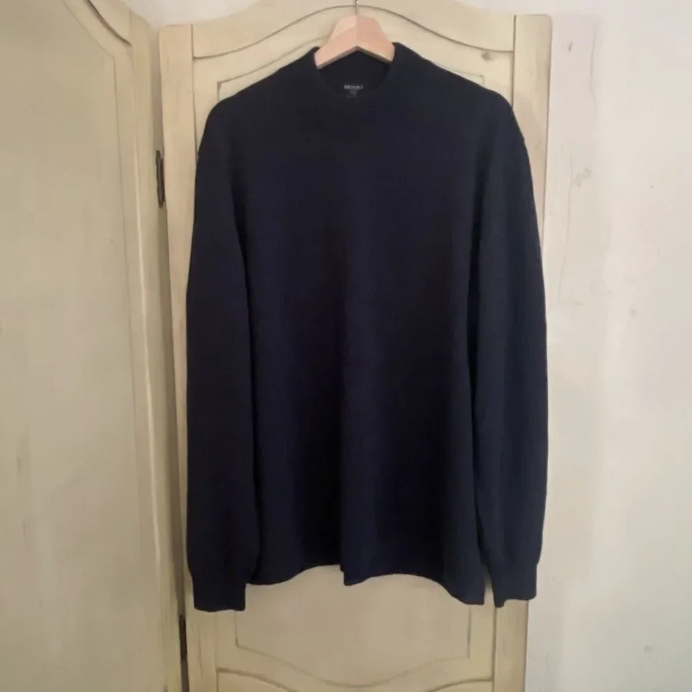 Brooks Brothers 346 Sweater Men XL Navy Blue Pullover 100% Italian Merino Wool